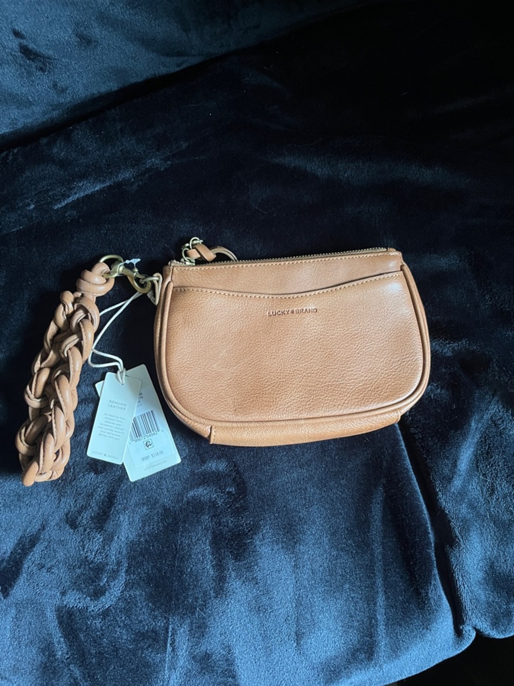 Lucky Brand Cognac Tan Leather Wristlet with Braided Strap